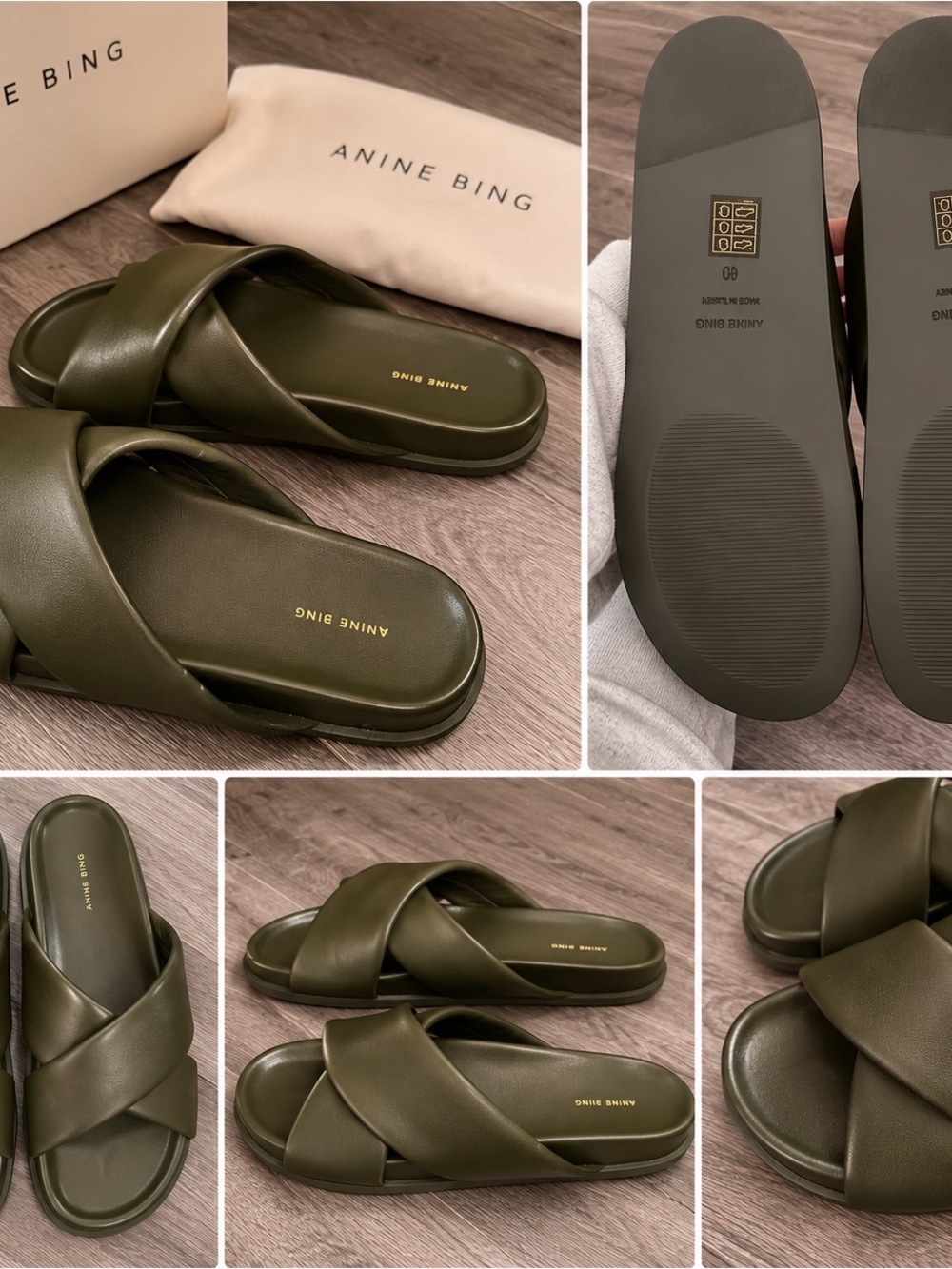 Anine Bing Olive Crossband Slide Sandals
